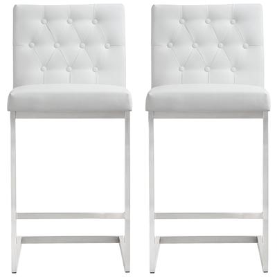 Bar Chairs and Stools Tov Furniture Helsinki-Stool Stainless Steel Vegan Leather White Dining Room Furniture TOV-K3640 641676979254 Stools White snow Bar Counter Leather Footrest 