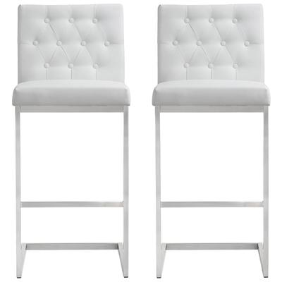 Bar Chairs and Stools Tov Furniture Helsinki-Stool Stainless Steel Vegan Leather White Dining Room Furniture TOV-K3643 641676979285 Stools White snow Bar Leather Footrest 