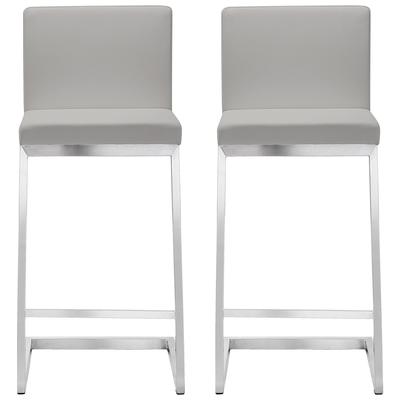 Bar Chairs and Stools Tov Furniture Parma-Stool Stainless Steel Grey Dining Room Furniture TOV-K3650 806810350812 Stools Gray Grey Bar Counter Footrest 