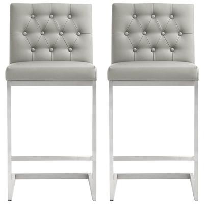 Bar Chairs and Stools Tov Furniture Helsinki-Stool Stainless Steel Vegan Leather Light Grey Dining Room Furniture TOV-K3660 806810352380 Stools Gray Grey Bar Counter Leather Footrest 