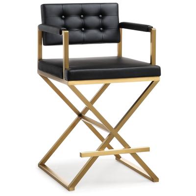 Bar Chairs and Stools Tov Furniture Director-Stool Stainless Steel Black Dining Room Furniture TOV-K3667 806810353967 Stools Black ebonyGold Bar Counter Footrest 