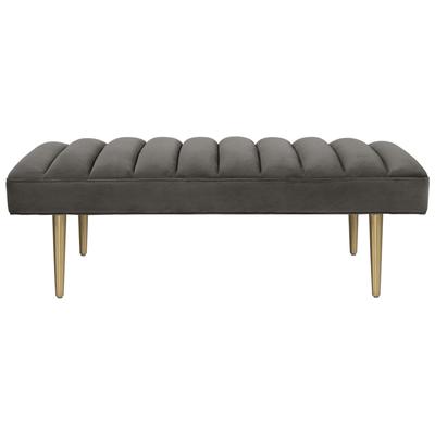 Ottomans and Benches Tov Furniture Jax-Bench Velvet Grey Living Room Furniture TOV-O106 806810353653 Benches Gray Grey 