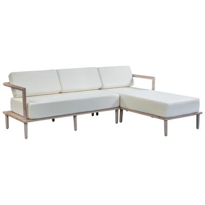 Sofas and Loveseat Tov Furniture Emerson-Sectional Acacia Wood Acrylic Cream Outdoor Furniture TOV-O44136-O44138 793611835023 Sectionals Chaise LoungeLoveseat Love sea Contemporary Contemporary/Mode 