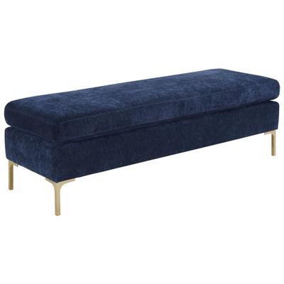 Ottomans and Benches Tov Furniture Delilah-Bench Velvet Navy Living Room Furniture TOV-O93 806810353806 Benches Blue navy teal turquiose indig 