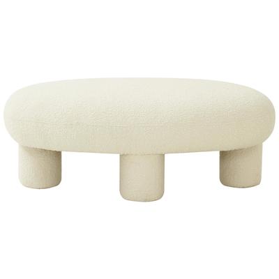 Ottomans and Benches Tov Furniture Discus-Ottoman Boucle Polyester Cream Living Room Furniture TOV-OC68105 793611832978 Ottomans Cream beige ivory sand nude 
