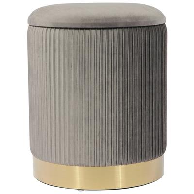 Tov Furniture Ottomans and Benches, Gold,Gray,Grey, Grey, Velvet, Living Room Furniture, Ottomans, 793611832916, TOV-OC68156