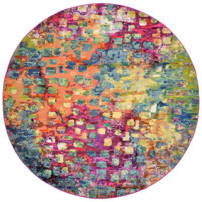 Unique Loom Rugs, synthetics,Olefin,polyester,polypropylene,Polyolefin,acrylic, Round, 8x8, Multi, Machine Made; 8x8, Abstract; Overdyed, Polypropylene, Area Rugs, 3119805