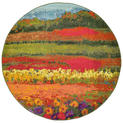 Unique Loom Rugs, synthetics,Olefin,polyester,polypropylene,Polyolefin,acrylic, Round, 6x6, Multi, Machine Made; 6x6, Floral; Botanical; Striped; Pictoral, Polypropylene, Area Rugs, 3121394
