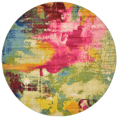 Unique Loom Rugs, synthetics,Olefin,polyester,polypropylene,Polyolefin,acrylic, Round, 8x8, Multi, Machine Made; 8x8, Abstract; Overdyed, Polypropylene, Area Rugs, 3122591