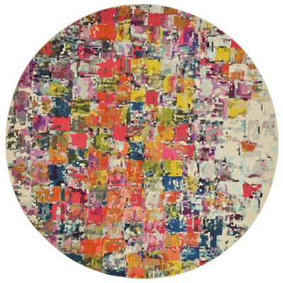 Unique Loom Rugs, synthetics,Olefin,polyester,polypropylene,Polyolefin,acrylic, Round, 8x8, Multi, Machine Made; 8x8, Abstract; Overdyed, Polypropylene, Area Rugs, 3125369