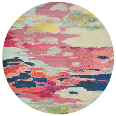 Unique Loom Rugs, Pink,Fuchsia,blush, synthetics,Olefin,polyester,polypropylene,Polyolefin,acrylic, Round, 8x8, Pink, Machine Made; 8x8, Abstract, Polypropylene, Area Rugs, 3125417