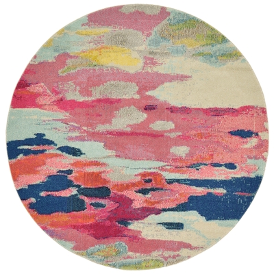 Unique Loom Rugs, Pink,Fuchsia,blush, synthetics,Olefin,polyester,polypropylene,Polyolefin,acrylic, Round, 6x6, Pink, Machine Made; 6x6, Abstract, Polypropylene, Area Rugs, 3125419