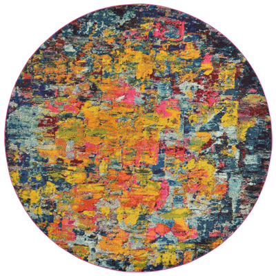 Unique Loom Rugs, synthetics,Olefin,polyester,polypropylene,Polyolefin,acrylic, Round, 8x8, Multi, Machine Made; 8x8, Abstract, Polypropylene, Area Rugs, 3125633