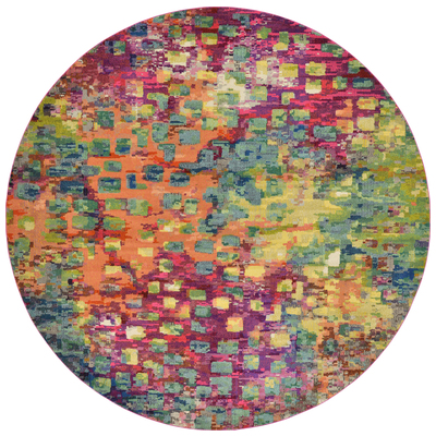 Unique Loom Rugs, synthetics,Olefin,polyester,polypropylene,Polyolefin,acrylic, Round, 12x12, Multi, Machine Made; 12x12, Abstract; Overdyed, Polypropylene, Area Rugs, 3126071