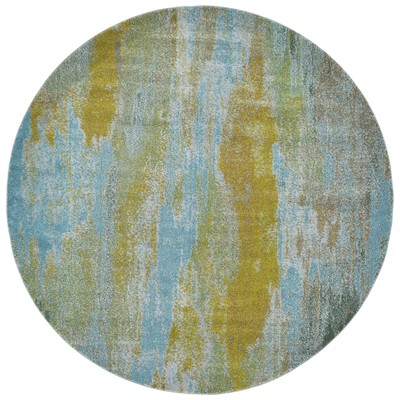 Unique Loom Rugs, synthetics,Olefin,polyester,polypropylene,Polyolefin,acrylic, Round, 8x8, Turquoise, Machine Made; 8x8, Abstract; Overdyed, Polypropylene, Area Rugs, 3128086