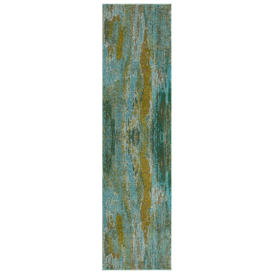 Unique Loom Rugs, synthetics,Olefin,polyester,polypropylene,Polyolefin,acrylic, 10x2, Turquoise, Machine Made; 10x2, Abstract; Overdyed, Polypropylene, Area Rugs, 3128088