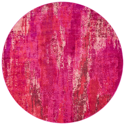 Unique Loom Rugs, Pink,Fuchsia,blush, synthetics,Olefin,polyester,polypropylene,Polyolefin,acrylic, Round, 8x8, Pink, Machine Made; 8x8, Abstract; Overdyed, Polypropylene, Area Rugs, 3128099