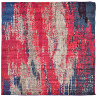 Unique Loom Rugs, synthetics,Olefin,polyester,polypropylene,Polyolefin,acrylic, Square, 8x8, Magenta, Machine Made; 8x8, Abstract; Overdyed, Polypropylene, Area Rugs, 3128111