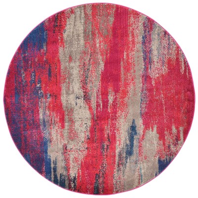 Unique Loom Rugs, synthetics,Olefin,polyester,polypropylene,Polyolefin,acrylic, Round, 6x6, Magenta, Machine Made; 6x6, Abstract; Overdyed, Polypropylene, Area Rugs, 3128113