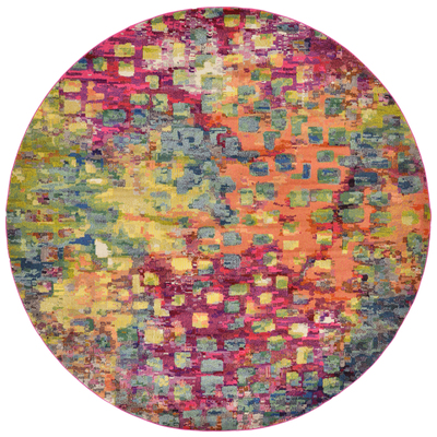 Unique Loom Rugs, synthetics,Olefin,polyester,polypropylene,Polyolefin,acrylic, Round, 10x10, Multi, Machine Made; 10x10, Abstract; Overdyed, Polypropylene, Area Rugs, 3128179