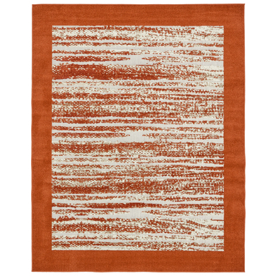 Unique Loom Rugs, synthetics,Olefin,polyester,polypropylene,Polyolefin,acrylic, Outdoor, Rectangular, 10x8, Terracotta, Machine Made; 10x8, Border; Overdyed; Striped; Carved, Polypropylene, Area Rugs, 3132589