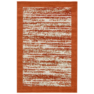 Unique Loom Rugs, synthetics,Olefin,polyester,polypropylene,Polyolefin,acrylic, Outdoor, Rectangular, 6x4, Terracotta, Machine Made; 6x4, Border; Overdyed; Striped; Carved, Polypropylene, Area Rugs, 3132593