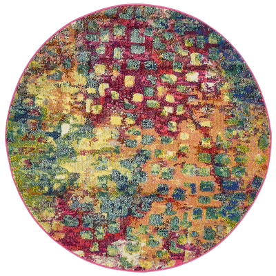 Unique Loom Rugs, synthetics,Olefin,polyester,polypropylene,Polyolefin,acrylic, Round, 4x4, Multi, Machine Made; 4x4, Abstract; Overdyed, Polypropylene, Area Rugs, 3132826