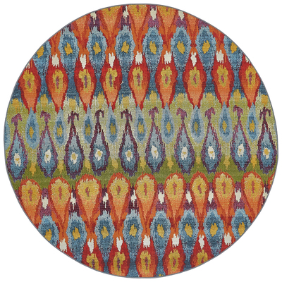 Unique Loom Rugs, synthetics,Olefin,polyester,polypropylene,Polyolefin,acrylic, Area Rugs,Area rugOutdoor, Octagons,Round, 8x8, Multi, Machine Made; 8x8, Ikat; Overdyed; Graphic Print, Polypropylene, Area Rugs, 3138572