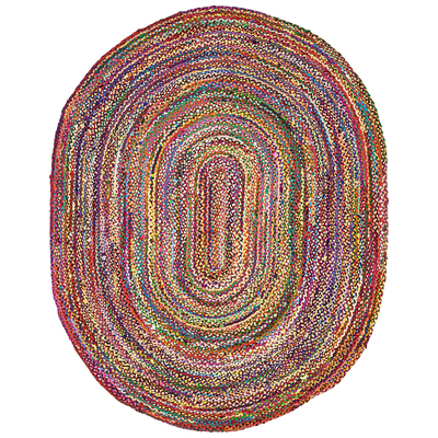 Unique Loom Rugs, Cotton,denim, Oval, 10x8, Multi, Hand Braided; 10x8, Braided, 100% Cotton, Area Rugs, 3138913