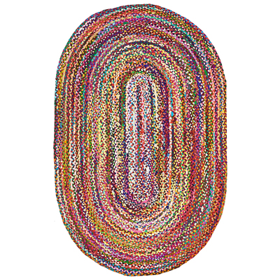 Unique Loom Rugs, Cotton,denim, Oval, 8x5, Multi, Hand Braided; 8x5, Braided, 100% Cotton, Area Rugs, 3138914