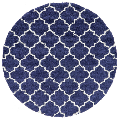 Rugs Unique Loom Marble Rabat Shag Polypropylene Navy Blue 3139522 Area Rugs Blue navy teal turquiose indig synthetics Olefin polyester po Round 8x8 