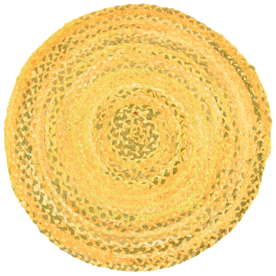 Rugs Unique Loom Braided Chindi 100% Cotton Yellow 3142711 Area Rugs Yellow Cotton denim Round 3x3 