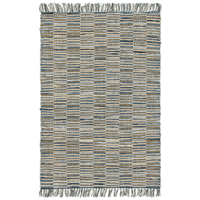 Rugs Unique Loom Checkered Chindi Jute 60% Cotton and 40% Jute Blue 3142860 Area Rugs Beige Blue navy teal turquiose Cotton denimJute and Sisal jut Rectangular 6x4 