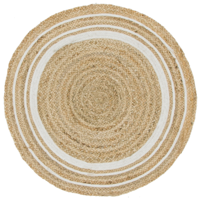Unique Loom Rugs, Cream,beige,ivory,sand,nude, Cotton,denimJute and Sisal,jute,sisal, Round, 3x3, Natural/Ivory, Hand Braided; 3x3, Braided; Border, 90% Jute and 10% Cotton, Area Rugs, 3142883