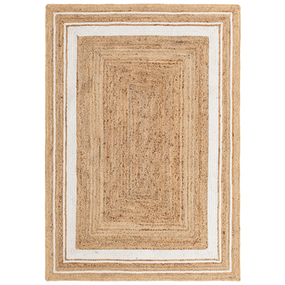 Unique Loom Rugs, Cream,beige,ivory,sand,nude, Cotton,denimJute and Sisal,jute,sisal, Rectangular, 8x5, Natural/Ivory, Hand Braided; 8x5, Braided; Border, 90% Jute and 10% Cotton, Area Rugs, 3142887