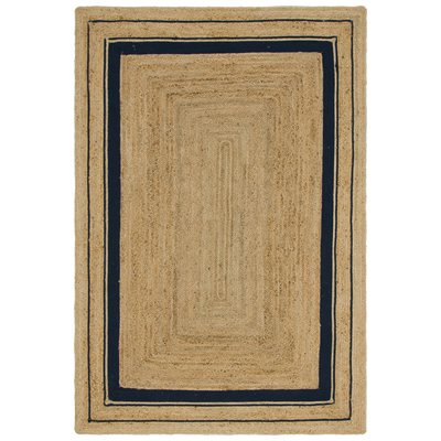 Unique Loom Rugs, Blue,navy,teal,turquiose,indigo,aqua,SeafoamGreen,emerald,teal, Cotton,denimJute and Sisal,jute,sisal, Rectangular, 9x6, Natural/Navy Blue, Hand Braided; 9x6, Braided; Border, 90% Jute and 10% Cotton, Are