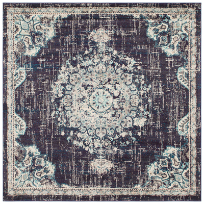 Rugs Unique Loom Alexis Penrose Polypropylene Navy Blue 3143389 Area Rugs Blue navy teal turquiose indig synthetics Olefin polyester po Square 8x8 
