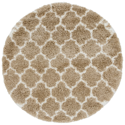 Rugs Unique Loom Marble Rabat Shag Polypropylene Taupe 3144147 Area Rugs synthetics Olefin polyester po Round 5x5 