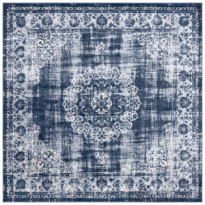 Rugs Unique Loom Blackthorn Leila 75% Heatset Polypropylene and Navy Blue 3144519 Area Rugs Blue navy teal turquiose indig Polyester synthetics Olefin po Square 8x8 