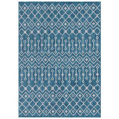 Rugs Unique Loom Outdoor Tribal Trellis Polypropylene Teal/Gray 3145019 Area Rugs Blue navy teal turquiose indig synthetics Olefin polyester po Area Rugs Area rugOutdoor Octagons Rectangular 10x7 