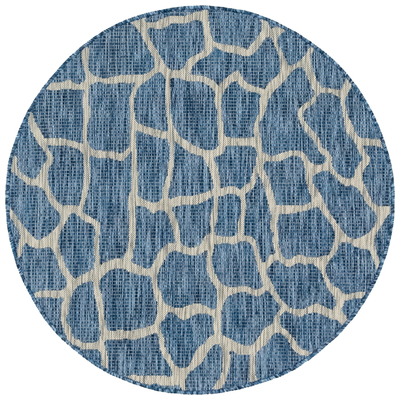 Rugs Unique Loom Outdoor Giraffe Polypropylene Blue 3145199 Area Rugs Blue navy teal turquiose indig synthetics Olefin polyester po Area Rugs Area rugOutdoor Octagons Round 4x4 