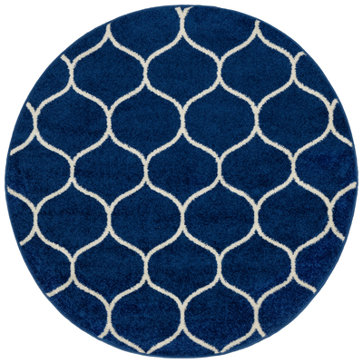 Rugs Unique Loom Rounded Trellis Frieze Polypropylene Navy Blue 3145452 Area Rugs Blue navy teal turquiose indig synthetics Olefin polyester po Round 4x4 