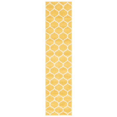 Rugs Unique Loom Rounded Trellis Frieze Polypropylene Yellow 3146471 Area Rugs Yellow synthetics Olefin polyester po Round 8x2 