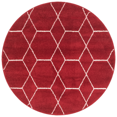Rugs Unique Loom Geometric Trellis Frieze Polypropylene Red 3146667 Area Rugs Red Burgundy ruby synthetics Olefin polyester po Round 4x4 