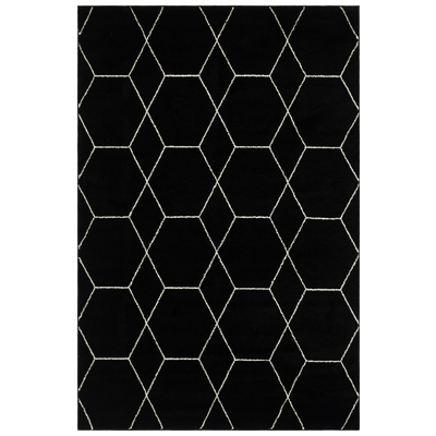 Rugs Unique Loom Geometric Trellis Frieze Polypropylene Black 3146676 Area Rugs Black ebony synthetics Olefin polyester po Rectangular 9x6 