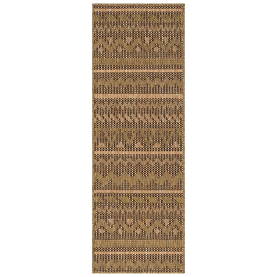 Unique Loom Rugs, Brown,sable, synthetics,Olefin,polyester,polypropylene,Polyolefin,acrylic, Area Rugs,Area rugOutdoor, Octagons, 6x2, Light Brown, Machine Made; 6x2, Striped; Geometric, Polypropylene, Area Rugs, 3147758