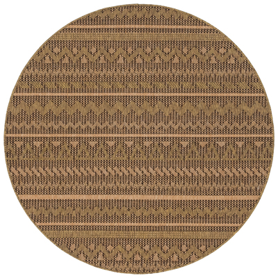 Unique Loom Rugs, Brown,sable, synthetics,Olefin,polyester,polypropylene,Polyolefin,acrylic, Area Rugs,Area rugOutdoor, Octagons,Round, 6x6, Light Brown, Machine Made; 6x6, Striped; Geometric, Polypropylene, Area Rugs, 3147761