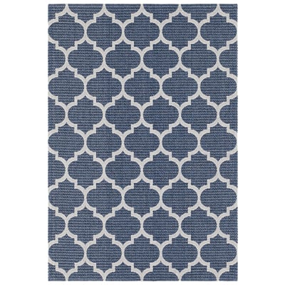 Rugs Unique Loom Trellis Decatur 100% Recycled Cotton Navy Blue/Ivory 3148015 Area Rugs Blue navy teal turquiose indig Cotton denim Rectangular 6x4 