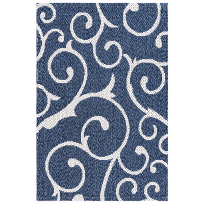 Rugs Unique Loom Scroll Decatur 100% Recycled Cotton Navy Blue/Ivory 3148096 Area Rugs Blue navy teal turquiose indig Cotton denim Rectangular 3x2 