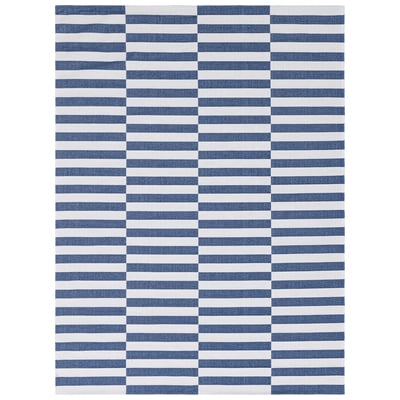 Rugs Unique Loom Striped Decatur 100% Recycled Cotton Navy Blue/Ivory 3148147 Area Rugs Blue navy teal turquiose indig Cotton denim Rectangular 11x8 